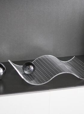 透摆明网格波浪托盘圆球样板房客厅PUZ创意售楼装处轻奢件亚克力