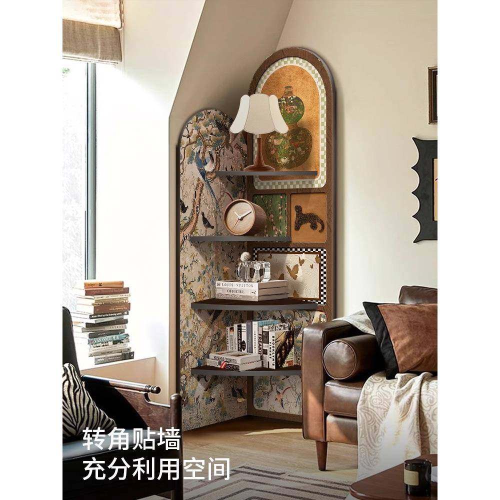 中古风墙转角柜落地摆件柜柜客厅电视角边转角置物架多层一F99MJS