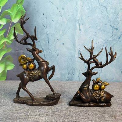 古玩杂项收仿古做旧紫藏鎏铜金器梅花鹿一对铜825230鹿平安桌面摆