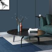 现代简约小轻奢岩板大黑白茶几组合AEW家用厅卧室圆小户型客边几