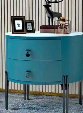 意式边轻奢圆形岩板床GEK头柜简约现卧皮质代收纳室床柜