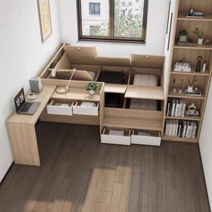 小户高箱榻米式带书桌床衣柜一体床组985合板踏踏米小型房间榻单