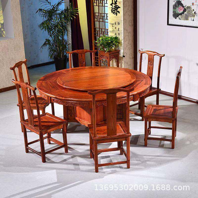店式实木餐桌圆椅组合餐厅酒店桌椅组合包厢饭大圆桌榆木家用中形,商业/办公家具,餐桌椅系列,淘宝优惠券,粉丝福利购,淘宝优惠卷