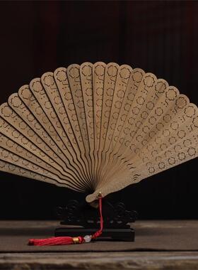 扇金MKI丝楠木小叶桢楠折扇实木镂空乘凉非遗送苏礼古典工艺摆件