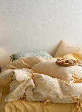 AYWA类高端全棉双层四件套纱10纯棉0色织提花蝴蝶大结工艺款柔软