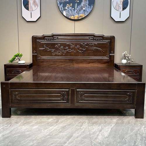 全榫明卯紫檀木实木床1ZOX.2米人中式1清古典雕花.5米双仿古主卧