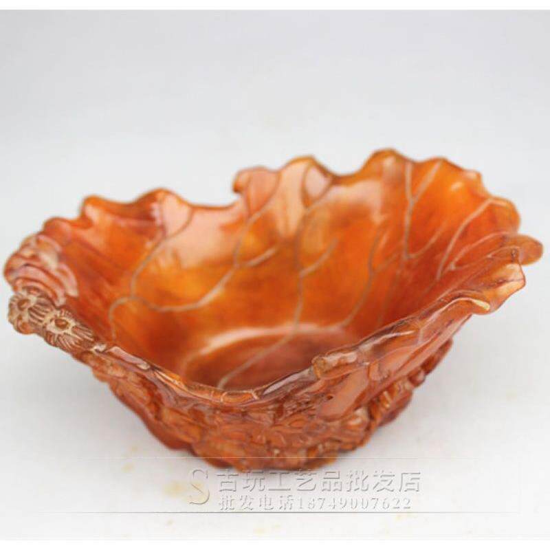 做旧口玩古件复古骨无品牌/杂雕角雕摆件牛角花碗摆饰牛角碗