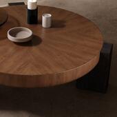 厅意极简仿式 实木设计轻古奢茶几组合SJW圆形风客小户型茶桌家用