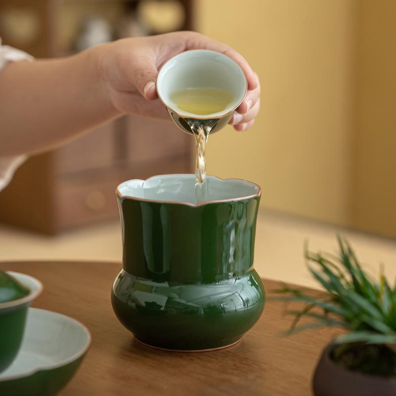 绿釉水建废茶渣缸陶瓷茶洗小大号水盂URU水桶烟缸茶具灰零配件茶