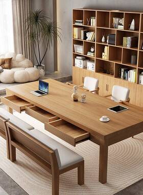 长新客厅化大长实木桌桌df456255餐桌带抽屉茶一体家用学习工作台
