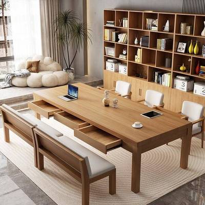 长新客厅化大长实木桌桌df456255餐桌带抽屉茶一体家用学习工作台
