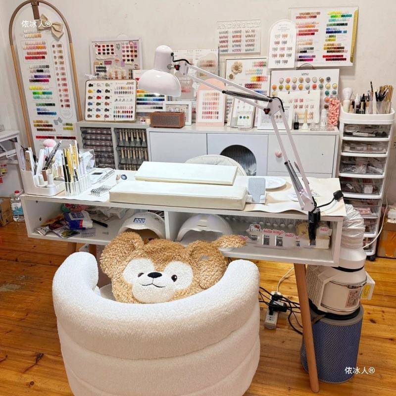 美网IMS红美甲桌式木质美甲桌子小型一人双人带抽屉美甲店甲桌子