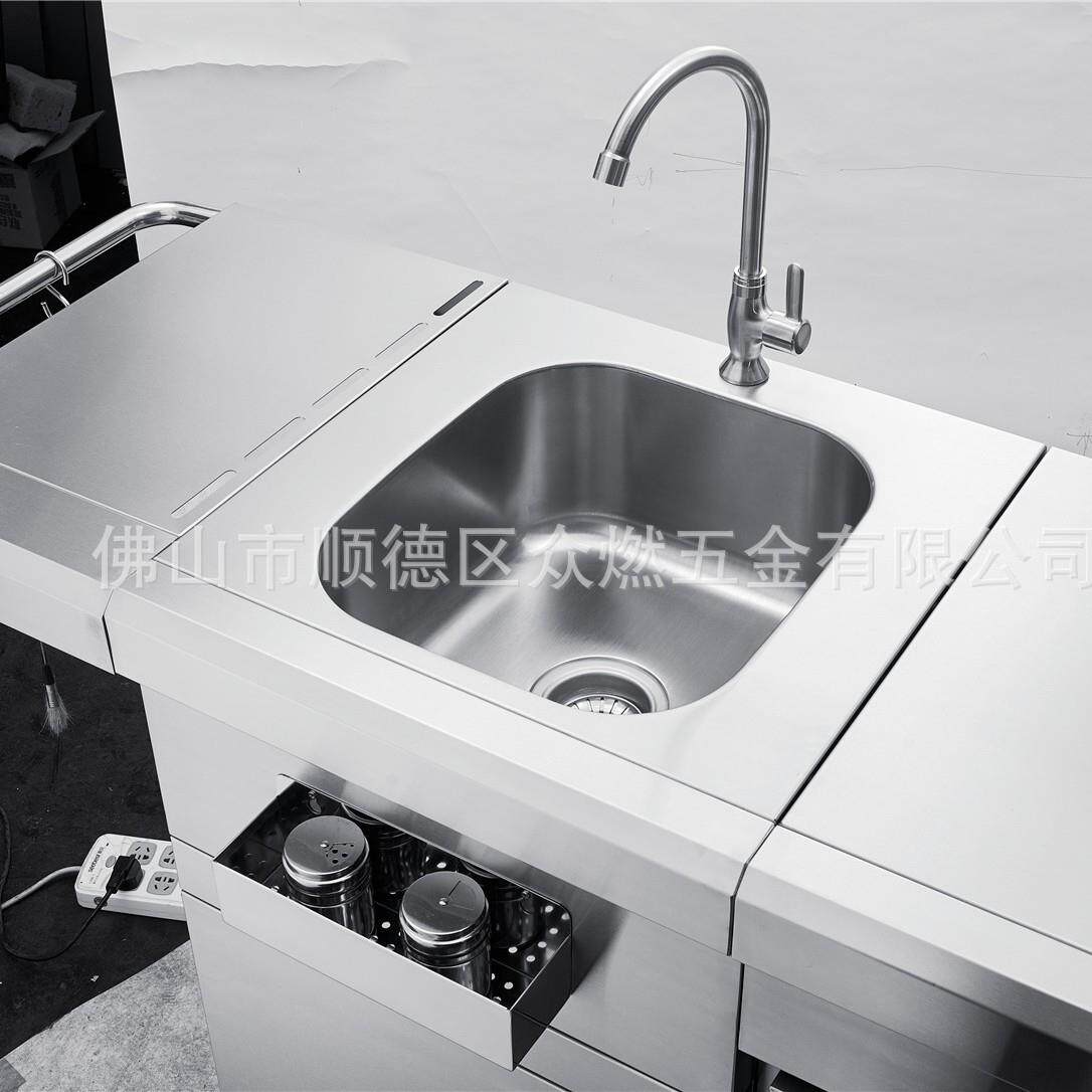 不锈钢3外4木烧炭烤炉厚重可调节升0降ARP炭盘带冰箱水槽户橱柜套