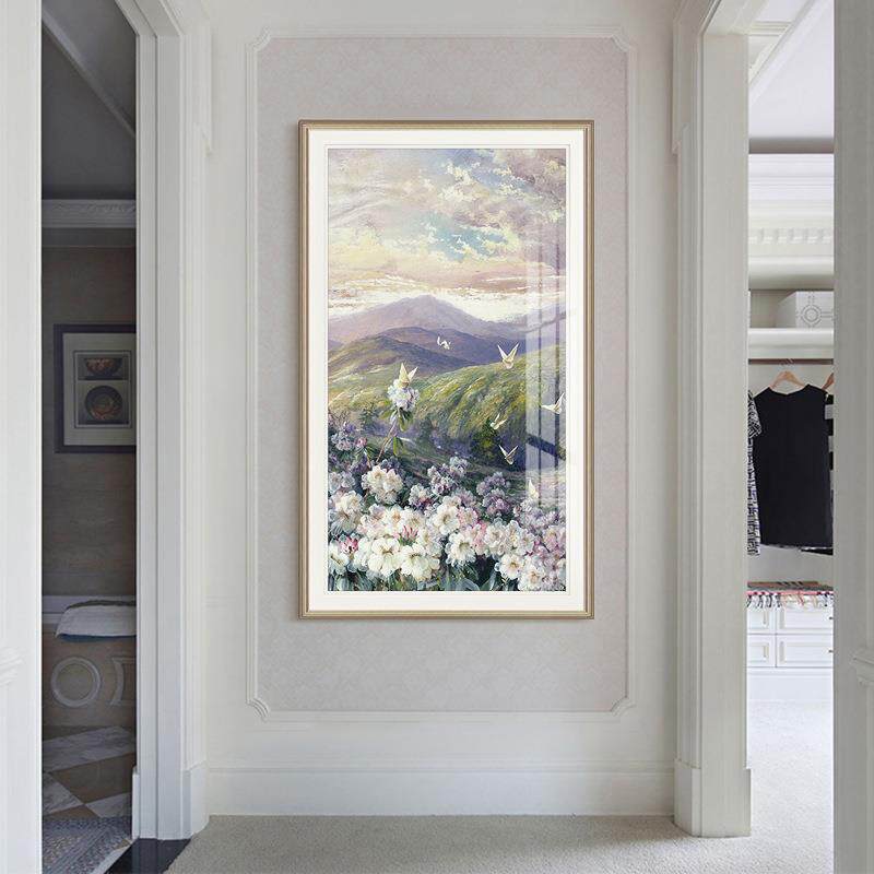 美式乡村WPT玄关油画过走道画风景装饰画简美奢廊竖版轻画壁法式