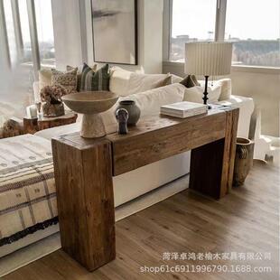 老榆木餐边柜实木纳中物式储收低柜用客厅柜家BIM电视柜原木侧边