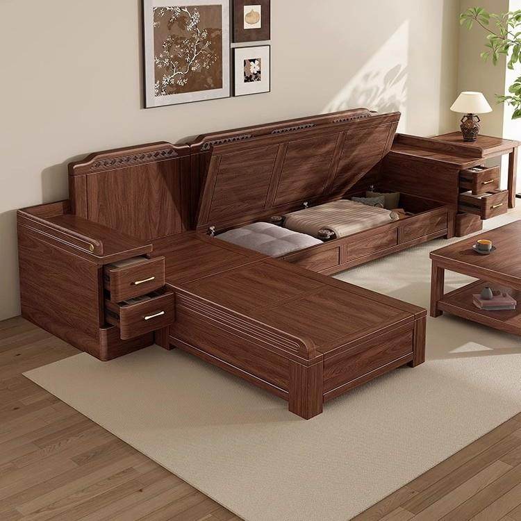 2025新大款新中式黑QME胡木桃实木沙发现代用冬夏两用家容量储物