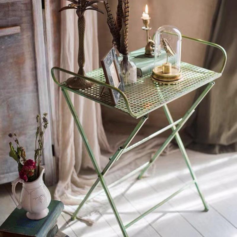 铁艺花复古绿户外椅可叠边桌多功能插折花桌操XHS作台装饰绿植仿