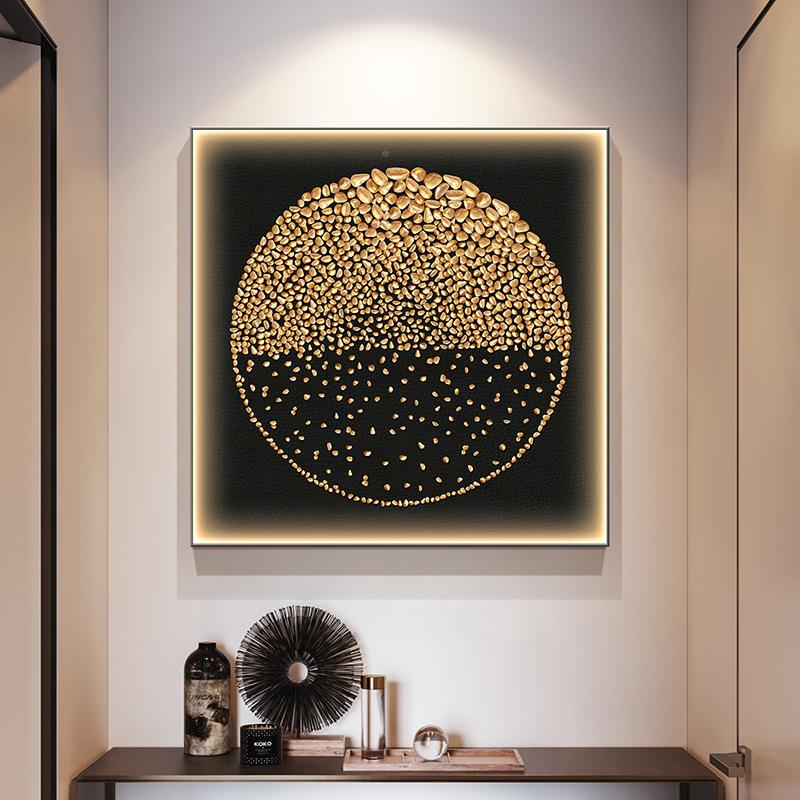 石来运转户玄关装过饰轻奢RQU石头入正画方形挂画带灯抽象走廊道