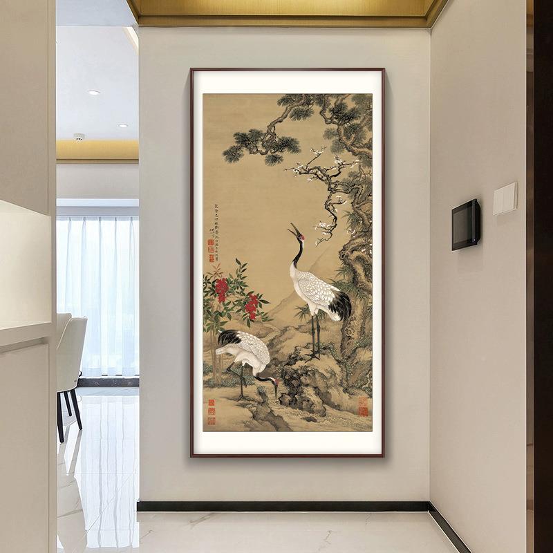 竹林七贤图百鹤图PUU中装国古画鹤延年茶客厅挂画松室书房玄关饰