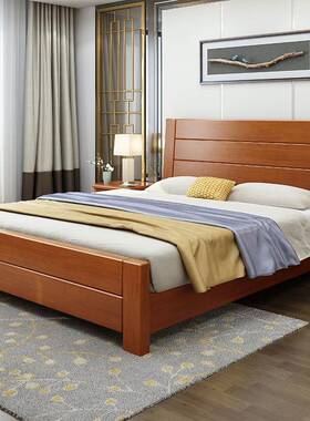 新式实木床177321.5米1.8框木米橡胶现中代简约架气压抽屉床厂家
