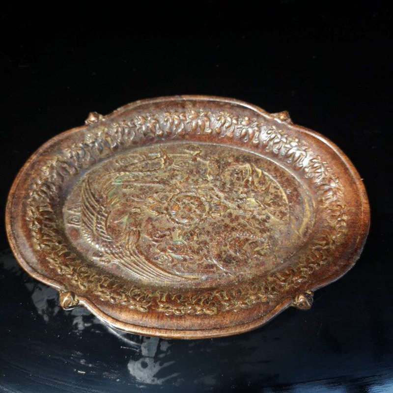 仿古纯铜茶道盘子摆件