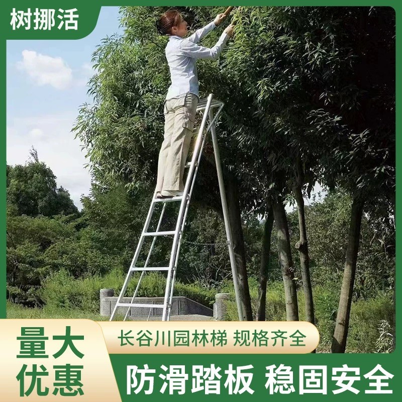 长谷川园林梯子铝合金三脚梯稳固园林轻便人字梯果树修剪园林梯图片