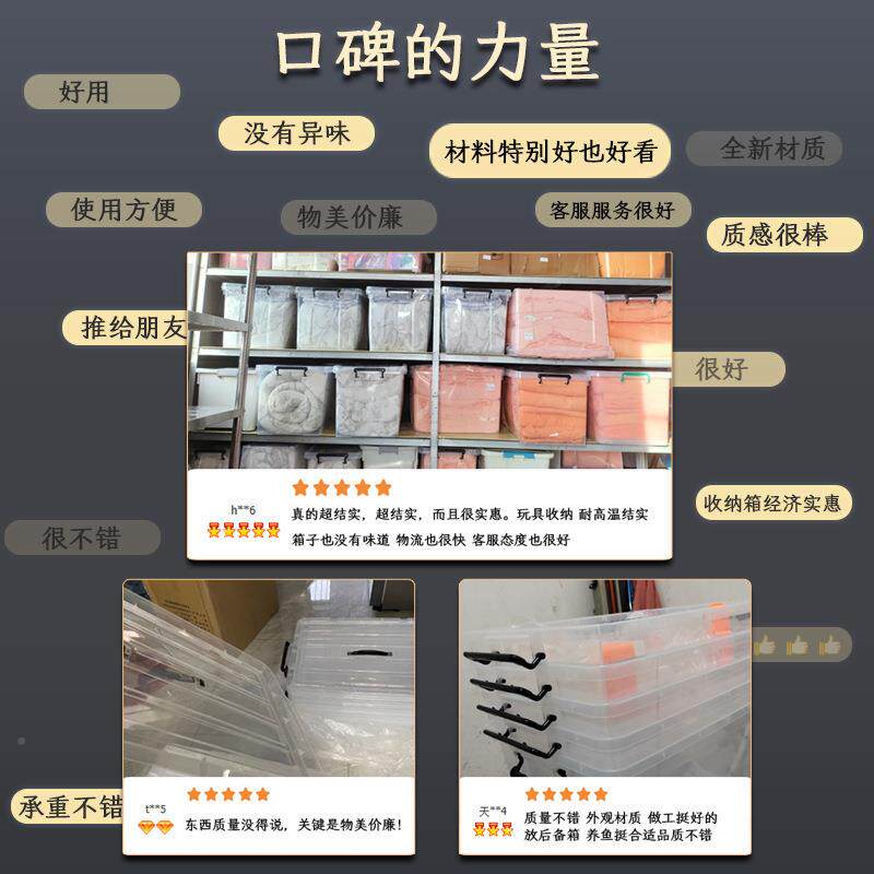透明JRS纳箱搬家直角服塑料收纳盒近带盖超大衣储物床收底整理箱
