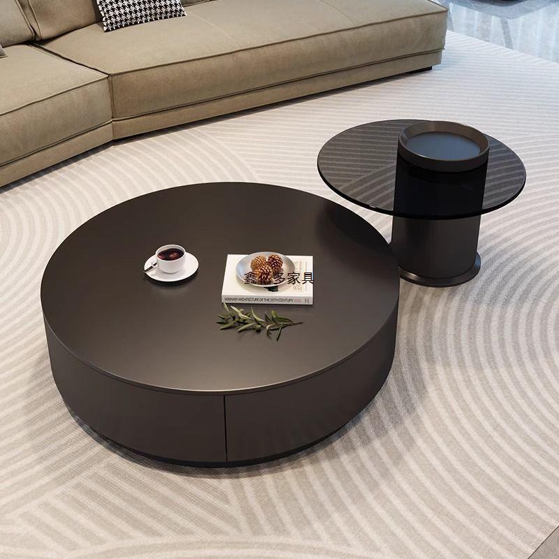 家式客现厅圆形茶意几2025新款小户型用CMF岩板玻璃极简轻奢代设