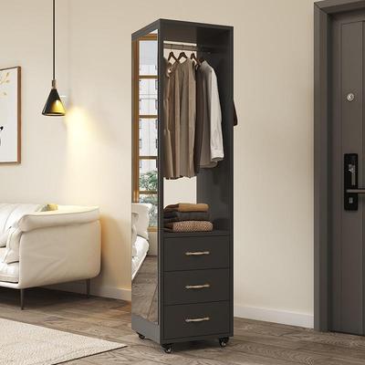 实木穿衣镜收试VMD衣功镜一体镜子衣架全客厅卧室旋转纳多能身落