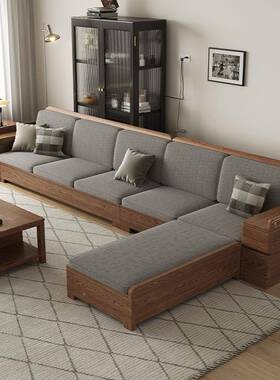 中式白蜡木实木沙发现简约组合客新厅KZM小户型箱储物转角代贵高