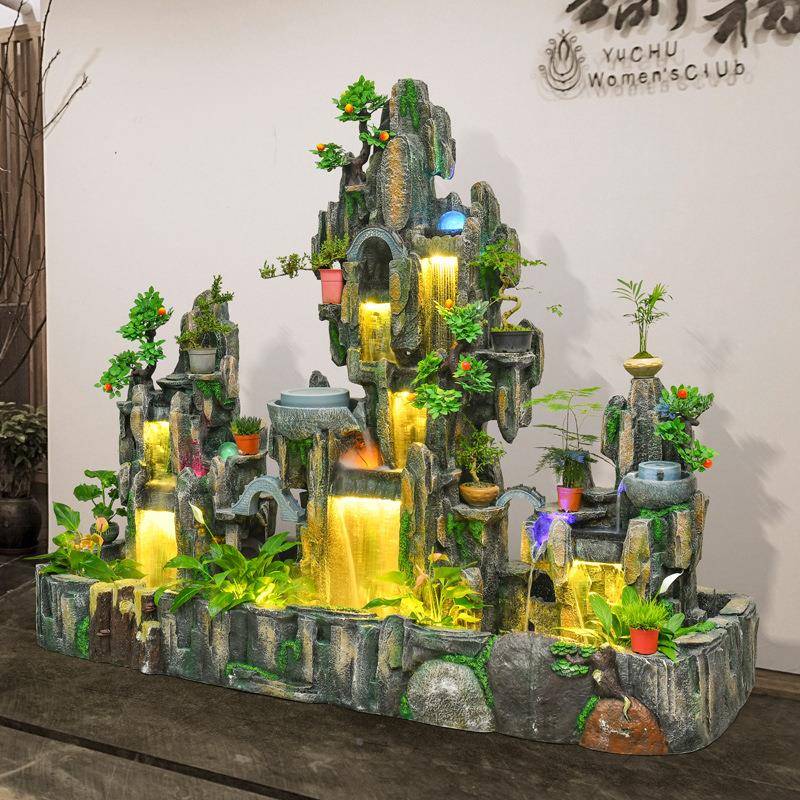 大型落地假山水流水喷泉摆件鱼48628缸客厅室园风轮鱼池花庭内院