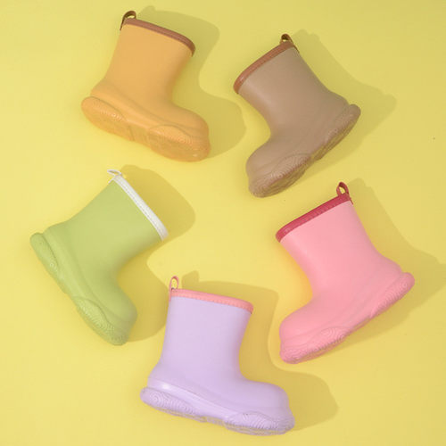 中小童冬季纯色EVA加棉保暖儿童雨靴防水防滑软底中筒户外