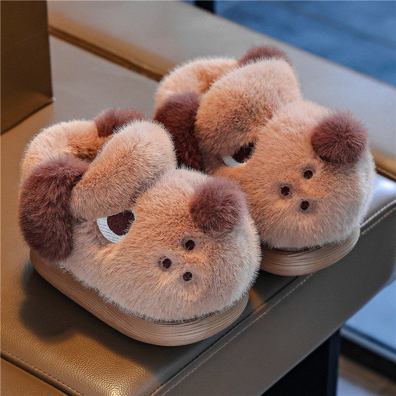 2025新款男童中小童冬季保暖防滑卡通棉拖鞋毛绒包跟