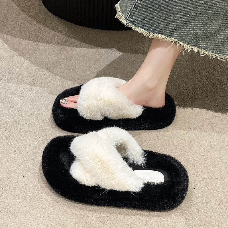 秋冬仿兔毛拖鞋女外穿大码家居保暖月子鞋加厚舒适