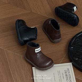 XSHX男女童秋季复古飞行员靴胖头侧拉链机能厚底烟筒靴