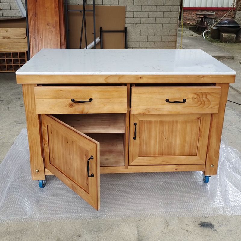 工作台厨房操作台料理台家用美式实木可移动中岛台带柜门餐边柜