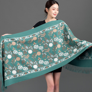 雪珠花韩版手工刺绣花围巾冬季围巾大红色围巾妈妈保暖秋冬季女披