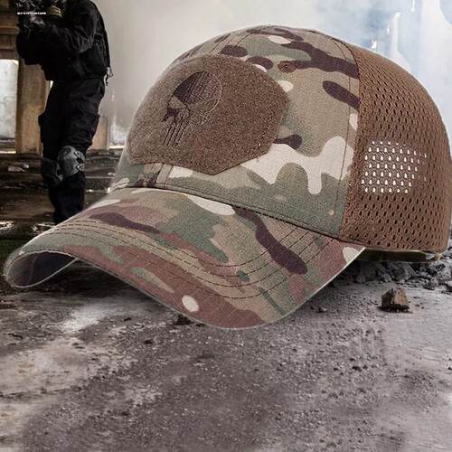 Skull Military Mesh Baseball Cap 迷彩贴布骷髅头刺绣棒球帽