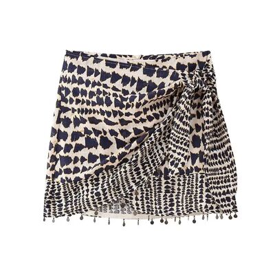 Leopard print A-line skirt cross skirt 豹纹印花A字裙交叉短裙