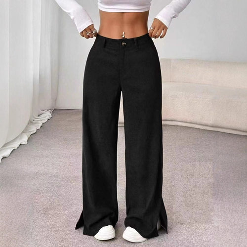休闲直筒拖地长裤Casual loose straight leg floor length pants