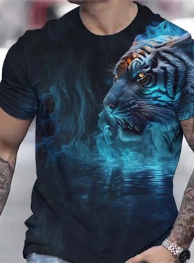 3D printed animal short sleeved top 3D数码印花动物短袖上衣男