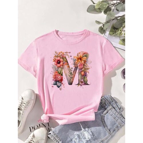 字母印花宽松短袖上衣女Letter printed loose short sleeved top