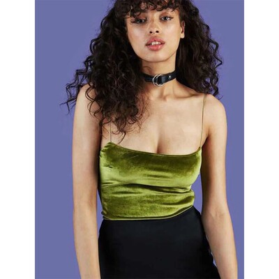 Solid color low neck slim fit backless sling纯色修身露背吊带
