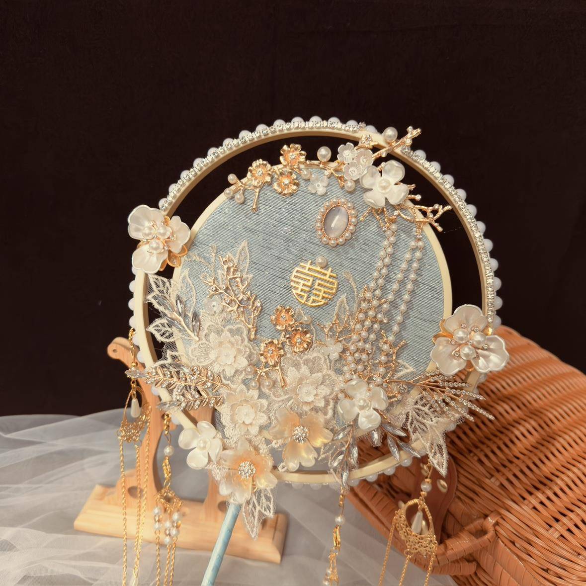 扇新团娘HMI结婚材料手工婚礼扇成品婚中式高级子双面秀扇禾喜扇