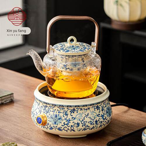 青花缠电枝莲VOU提用梁壶壶陶炉功夫茶具套装家烧水壶围炉煮茶杯