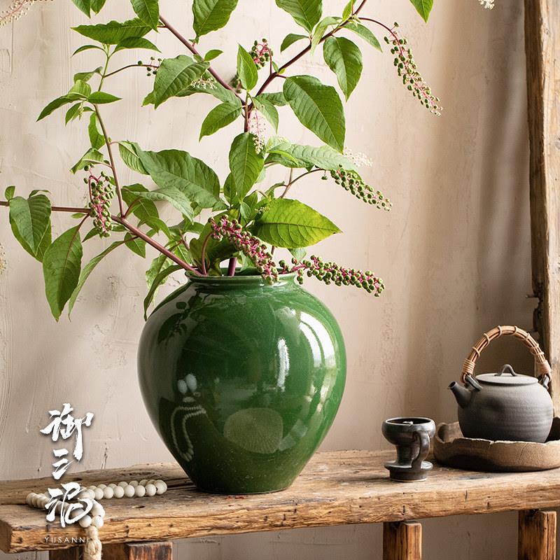 景养镇现简约鲜花绿色代月ALO亮罐装饰插干燥花德彷真花陶瓷花瓶