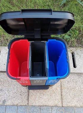 连点式垃圾桶MUW脚踏式家庭办公三学校位蓝色可回收其他体单垃圾