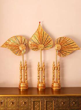 东南亚风落格摆金箔叶子件泰国菩提叶会装饰泰式软装摆工艺品美容