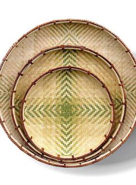 湘西工竹编圆簸无箕竹筛子匾家用孔装XSG竹饰竹编晾晒盘盖手帘加