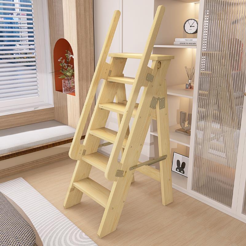 实木书花架梯子带轮人架字梯移动登梯家用置物加厚可折叠fy101单